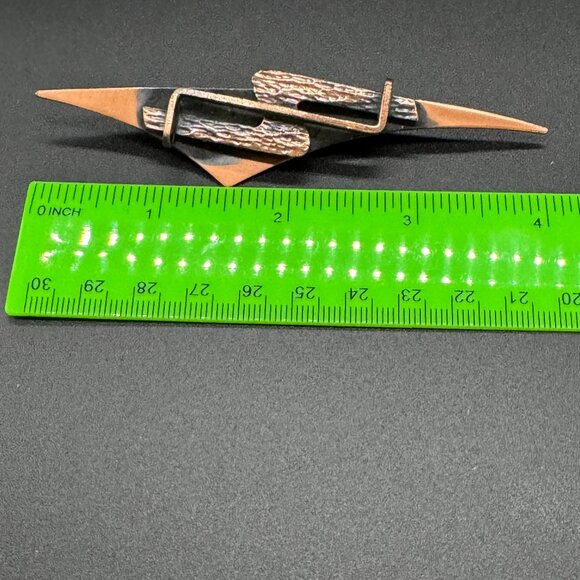 Modernist Abstract Copper Brooch Artisan Made Painted - Picture 6 of 6